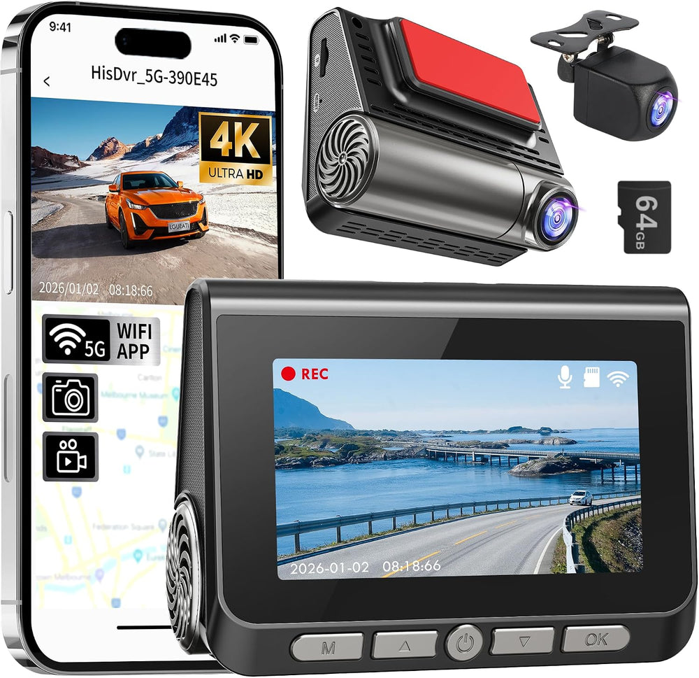 Dash Cam, 4K+2K Full HD Dash Cam Front and Rear, Dash Camera for Cars with Bu...