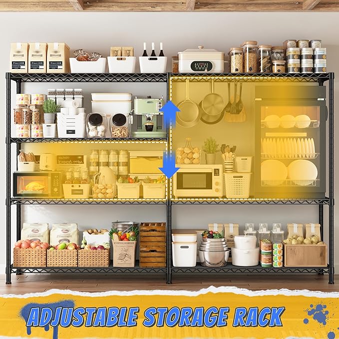 REIBII 72.8" W Storage Shelves Load 1500LBS, 4 Tier Metal Shelving Unit ...