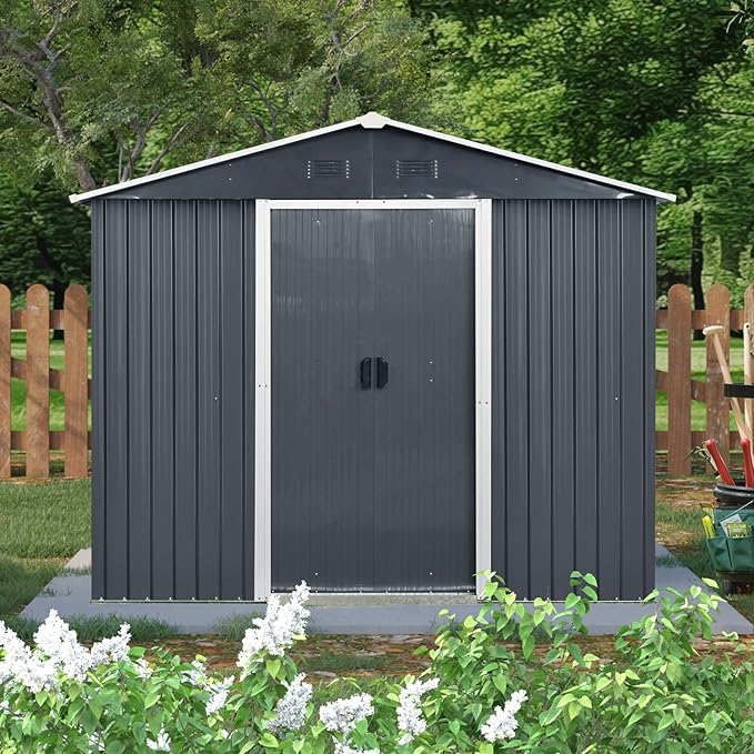 4x8 FT Outdoor Storage Shed, Metal Garden Shed