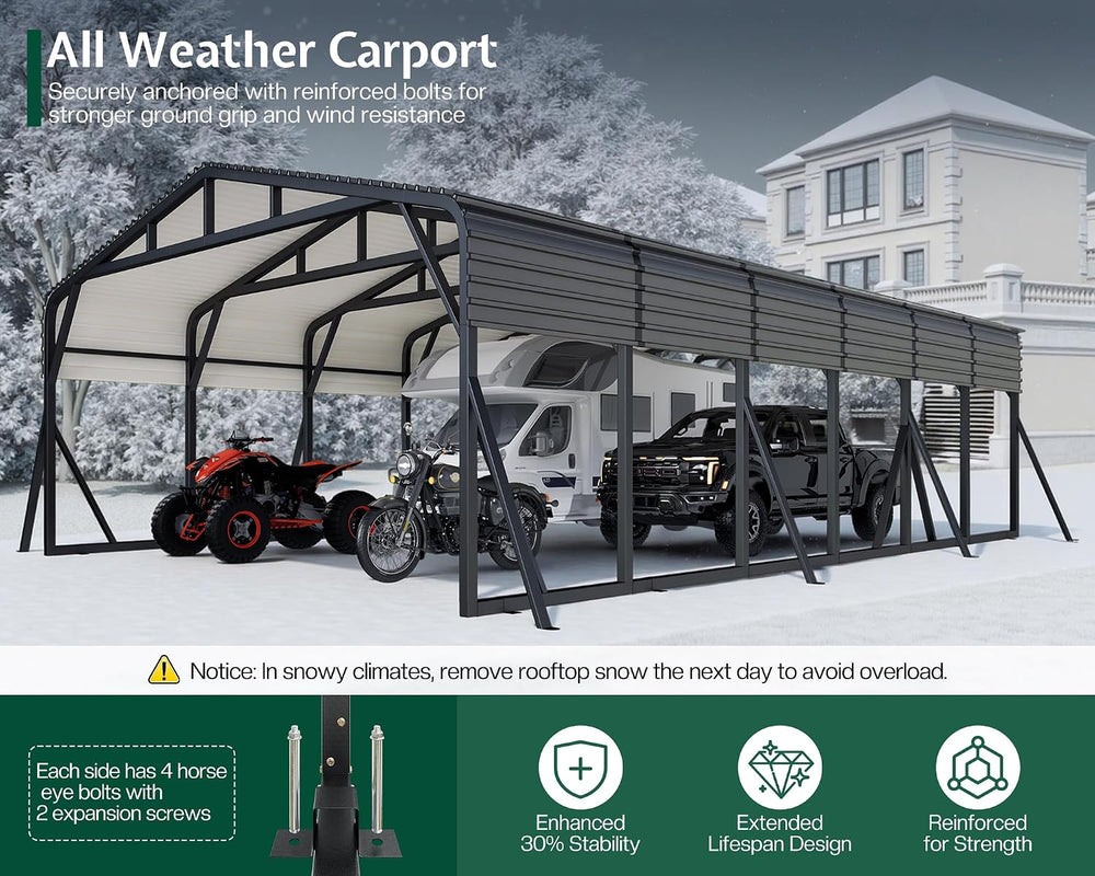 Jocisland 20x30 FT Heavy Duty Metal Carport for Multiple Vehicles