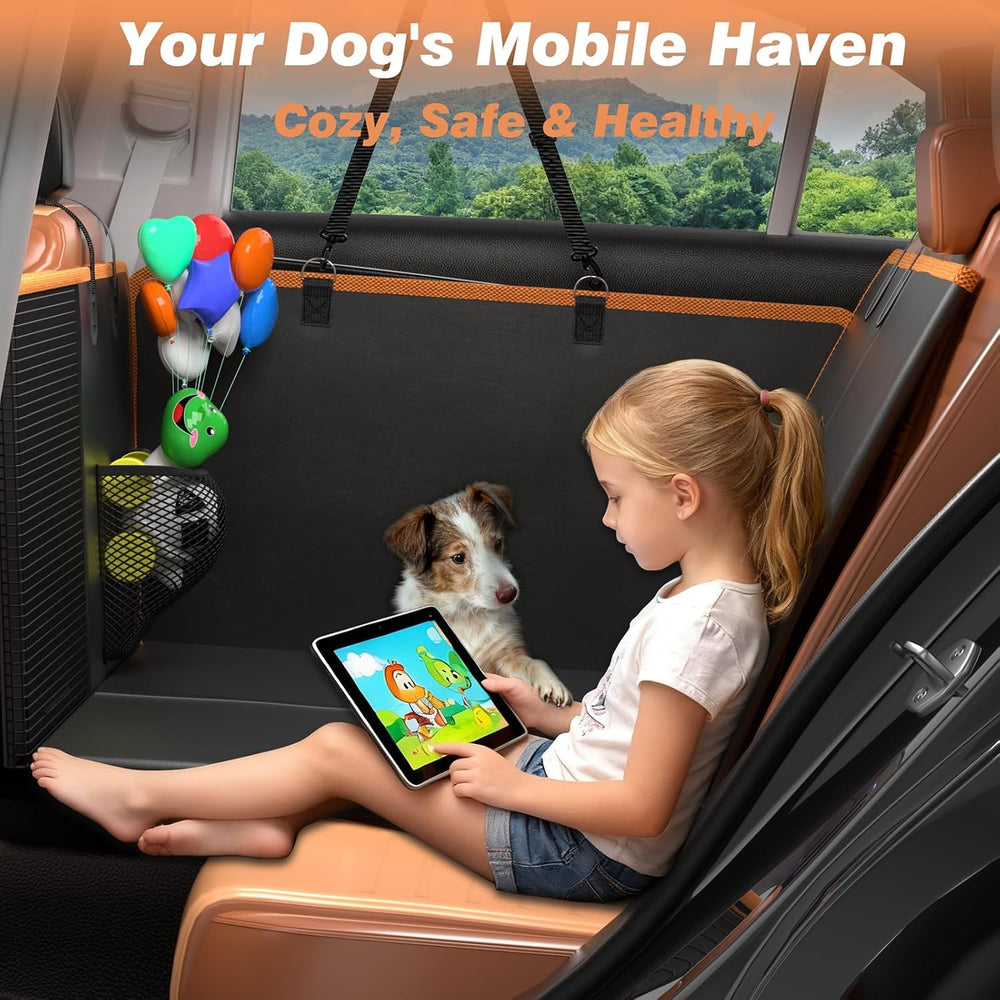 Hard Bottom Dog Car Seat Cover for Back Seat, PU leather, 45% extra space
