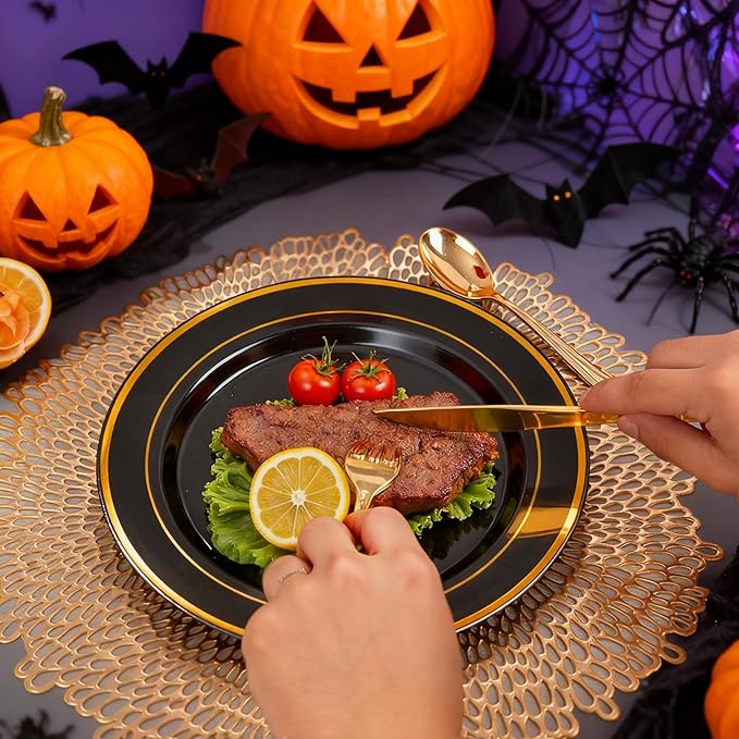 175PCS Black and Gold Plates - Black Disposable Plates for Party - 25Guests D...