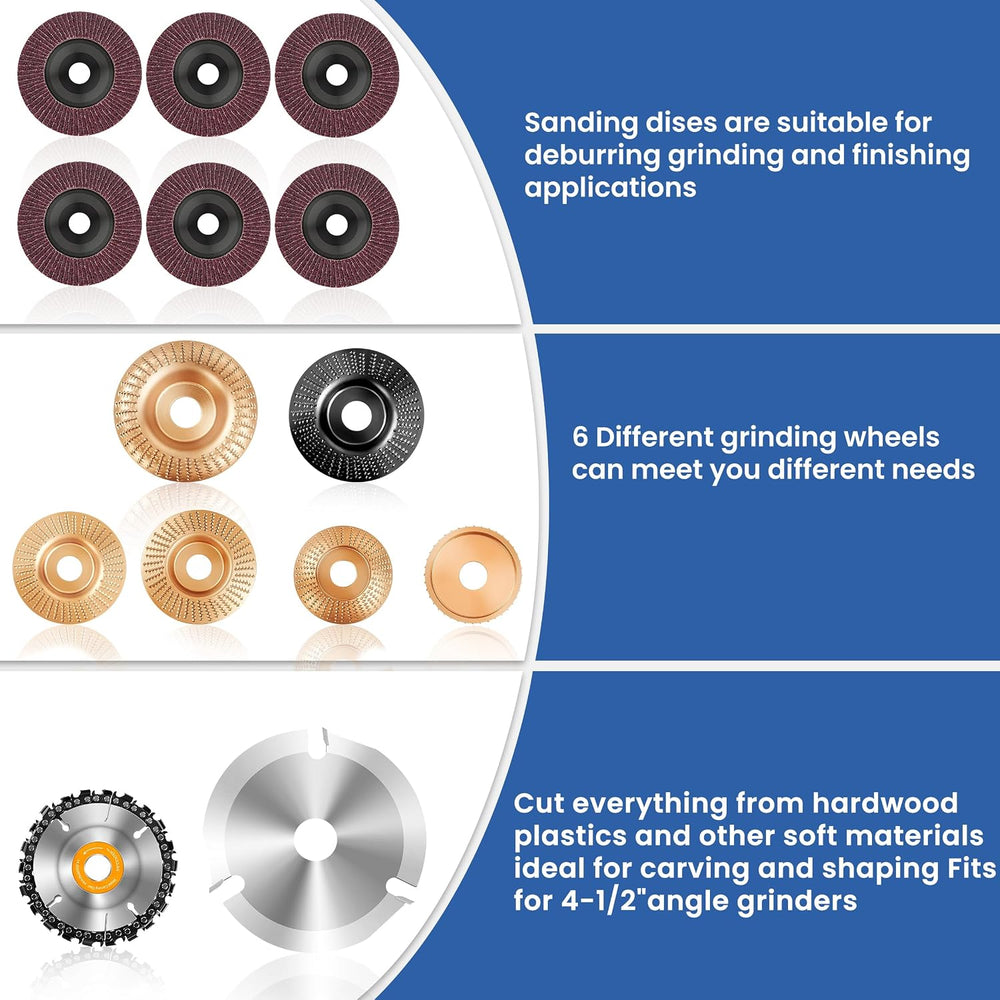 15 Pcs Wood Carving Disc Set, 4 1/2 Inch Grinding Wheels