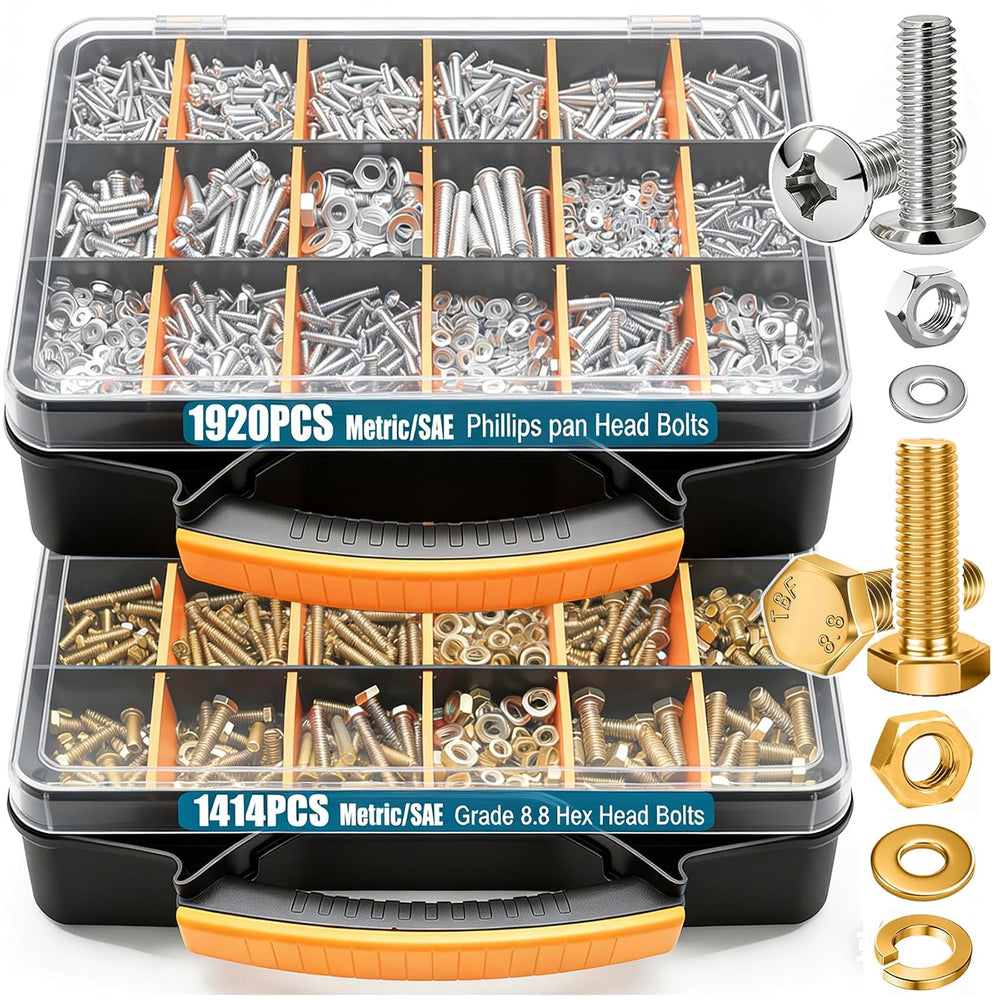 Taiss 3334pcs Bolts and Nuts Kit,Grade 8.8 Hex Bolt and Phillips Head Bolt,39...