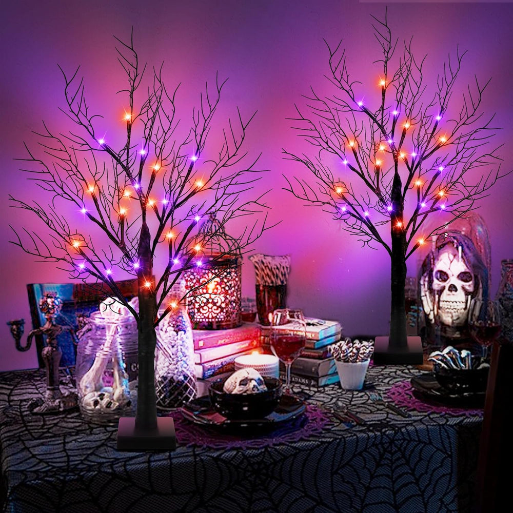 [Timer] 2 Pack Halloween Decorations Indoor, 24 Inch Halloween Tree with 24 O...