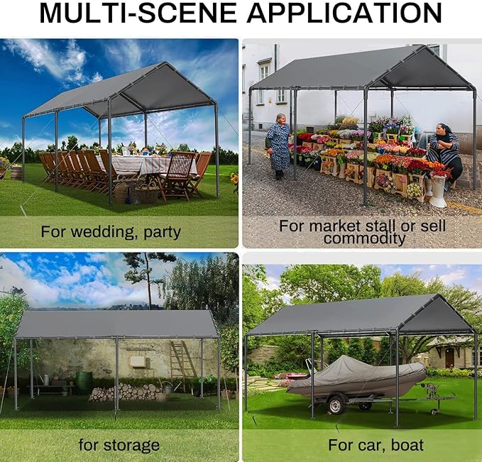 Grezone 10 x 20ft Heavy Duty Carport, Portable Car Tent Garage, All Season UV