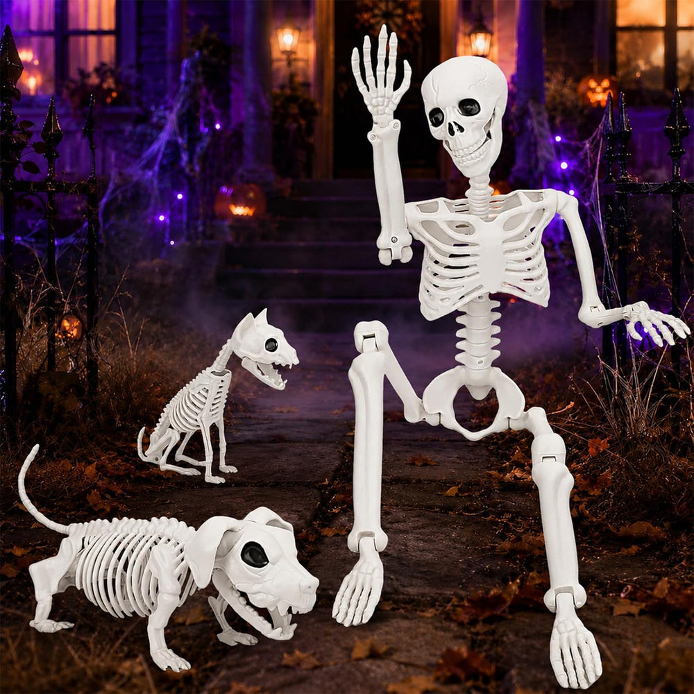 36" Halloween Skeleton Decorations - 3FT Posable Skeleton with Dog &...