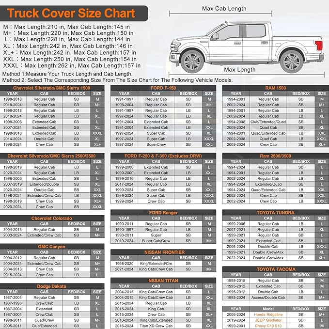 Kayme Full Size Truck Cover Waterproof All Weather, Heavy Duty Outdoor Pickup