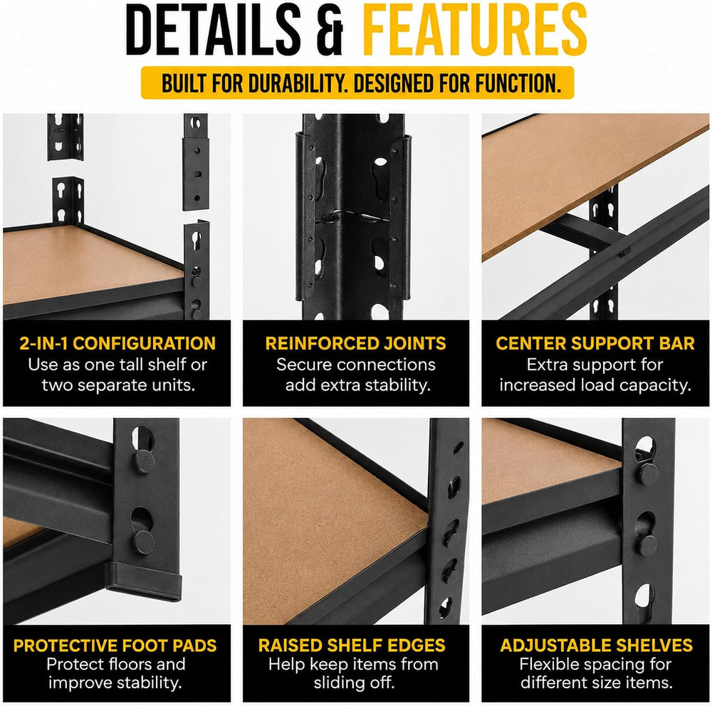 2 Pack Garage Shelving, 36"W x 16"D x 72"H, 5-Tier Storage Rack