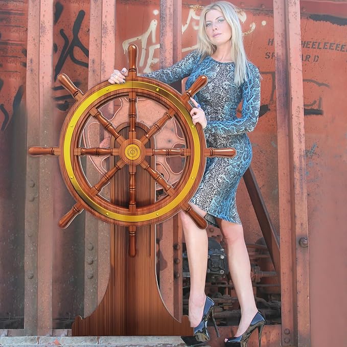 4 Feet Pirate Nautical Party Decorations Halloween Ship Wheel Cardboard Cutou...