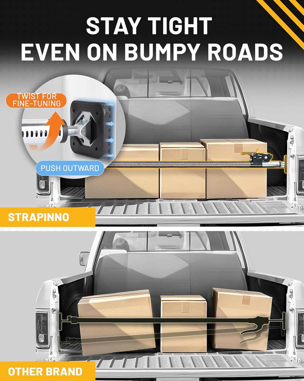 Strapinno - Ratcheting Cargo Bar 44"-74", Non-Slip Truck Bed Divide...