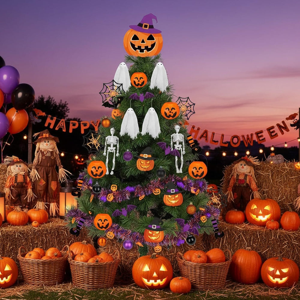 44 Pcs Halloween Tree Ornaments Decorations Witch Hat Pumpkin Tree Topper Pum...