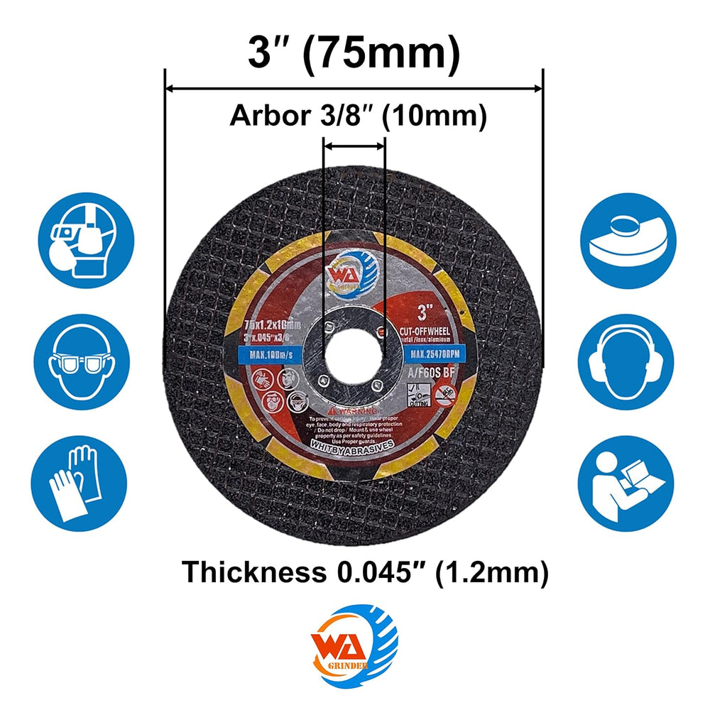 WA 100PACK - 3" x.045 x3/8" Thin Cutting Wheels Metal and Stainless...