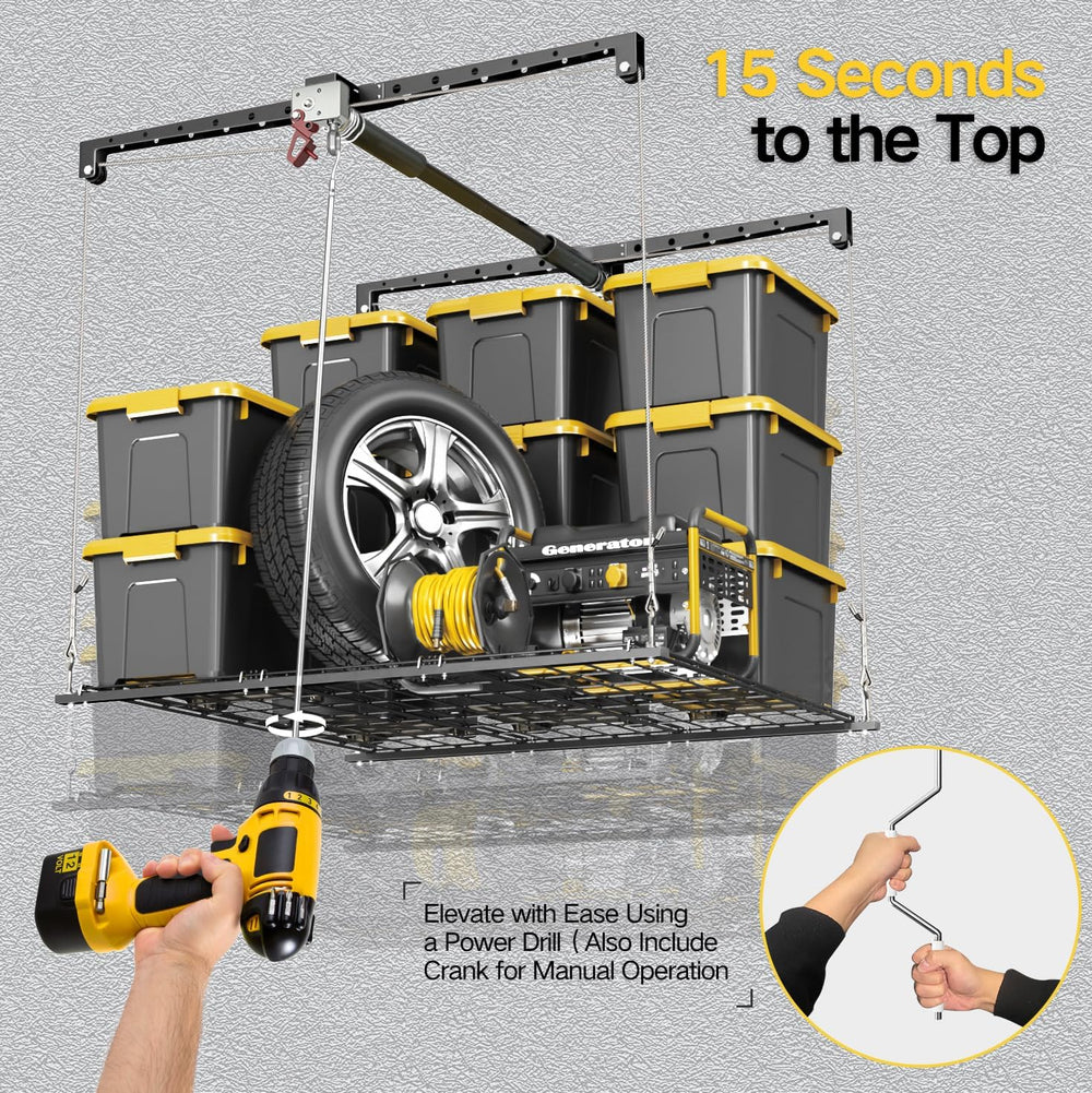 Overhead Garage Storage Rack for 8-10ft Ceiling, Heavy-duty 4x4 FT Garage Cei...