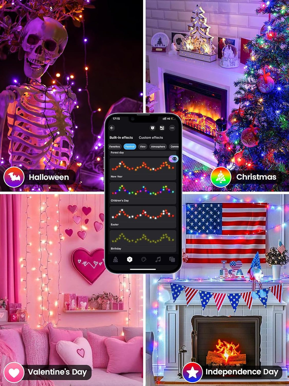 Smart Color Changing Halloween Lights String 112FT 300 LED APP and Remote