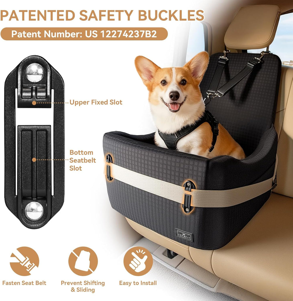 PETSFIT Dog Car Seat with Patented Safety System, 5" Elevated Cushion