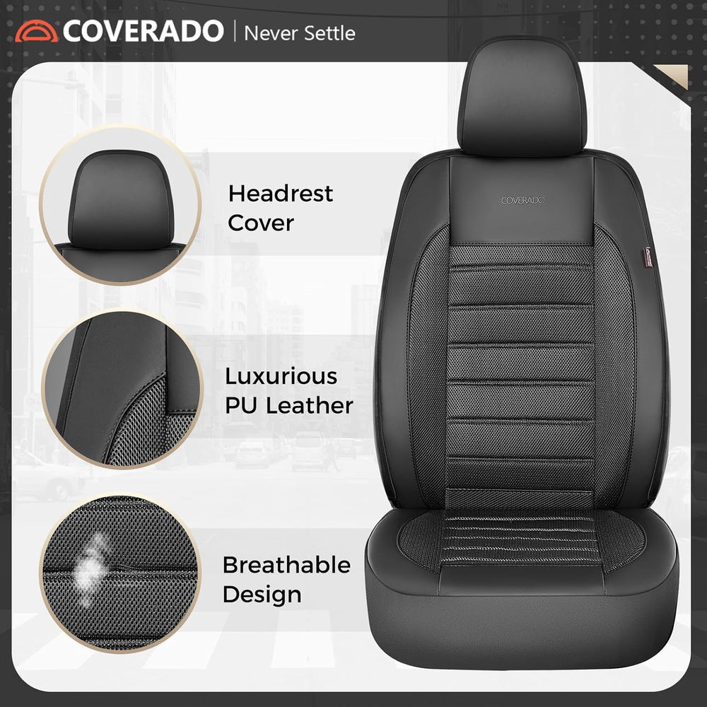 Coverado Car Seat Covers Front Seats Luxury Leather Automotive Mesh 2 Pack Ai...