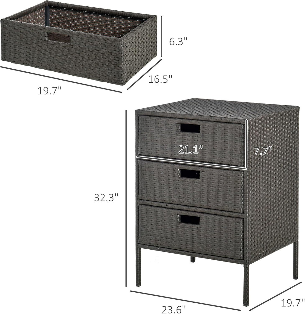 Outsunny Pool Towel Rack, PE Rattan Outdoor Towel Storage 3 Drawers, Brown
