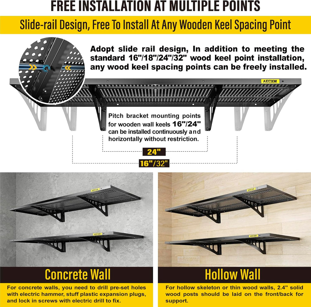 Aecxm 2-Pack 1.64x4ft Adjustable Garage Wall Shelving 560lbs Load Capacity He...