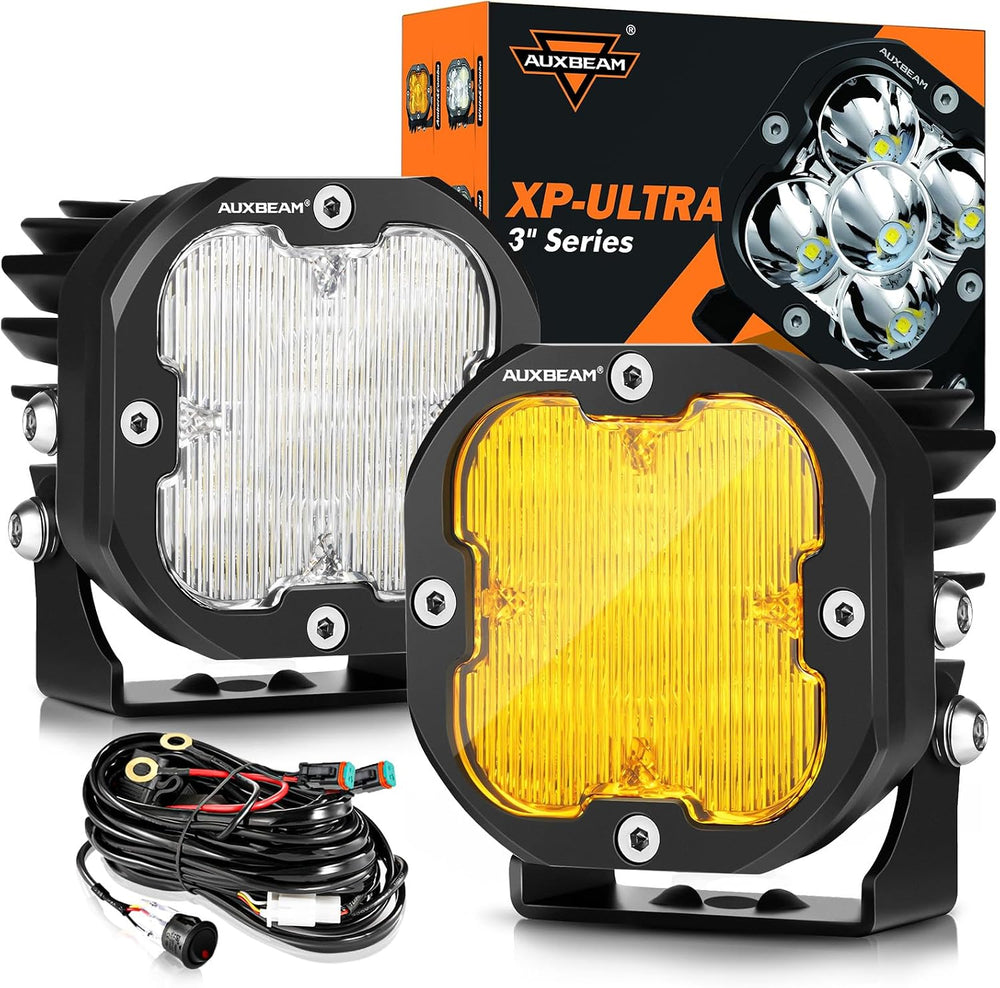 Auxbeam XP-Ultra Series 3 Inch Flood Beam LED Pods, 9600LM White Offroad
