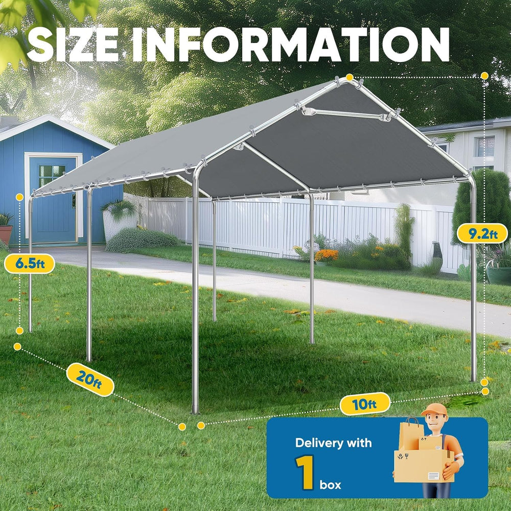 Quictent 10x20 ft Heavy Duty Carport Canopy Galvanized Car Tent Outdoor Garag...