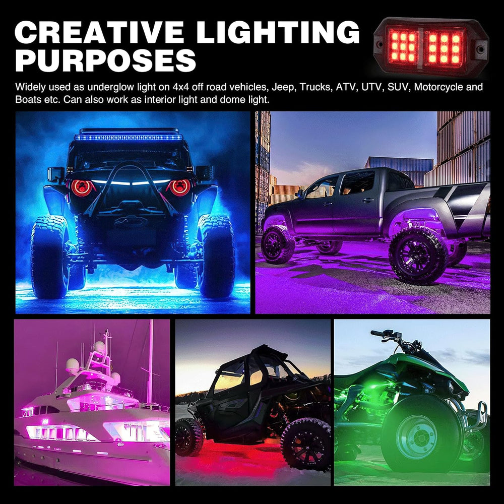 Nilight RGB LED Rock Lights Kit 4 PCS 18LED Wide Angle Wheel Well Light