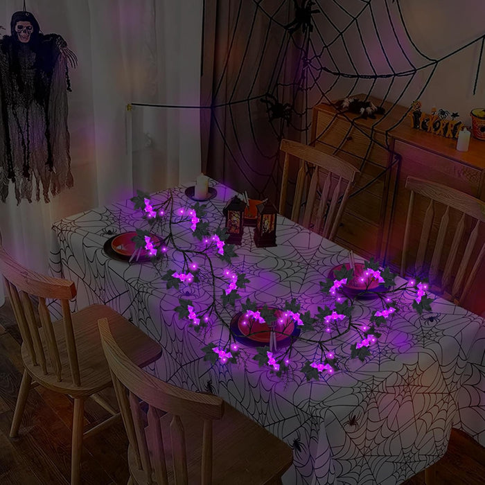 9FT 72 LED Halloween Willow Vine Twig Decor Black Halloween Garland with Bat & LED Purple Lights, 8 Modes Waterproof Battery Operated Halloween Lights Indoor Halloween Decorations for Home Wall Table