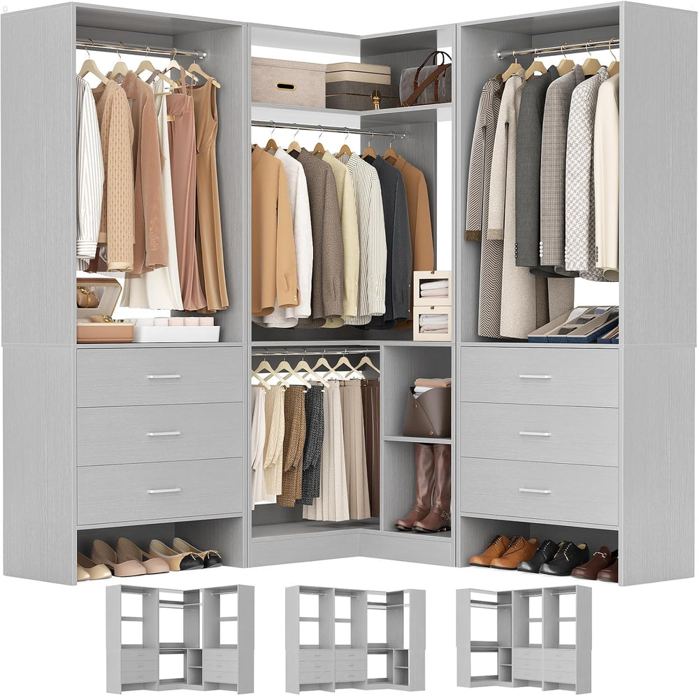 Aheaplus Closet System with 6 Drawers, 4 Hanging Rods & Corner Tower, Cor...