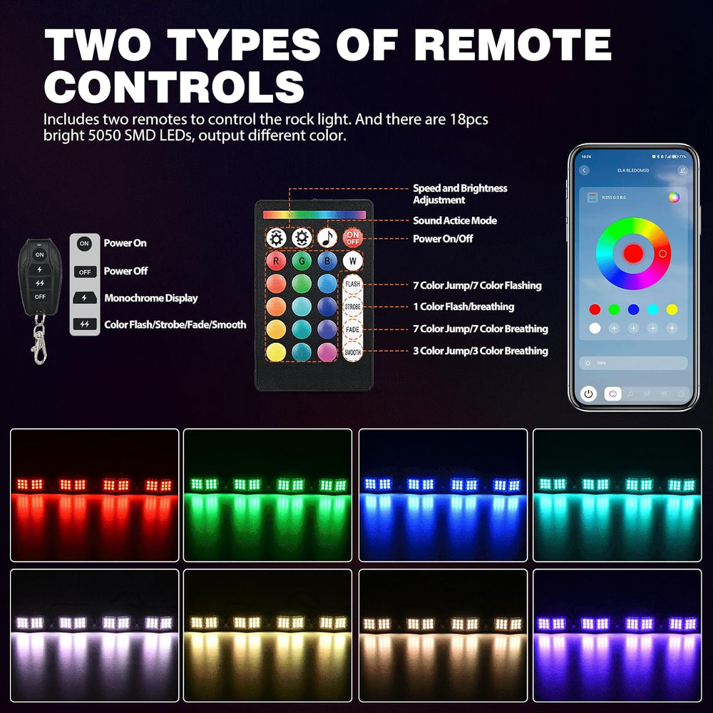 Nilight RGB LED Rock Lights Kit 6 PCS 18LED Wide Angle Wheel Well Light