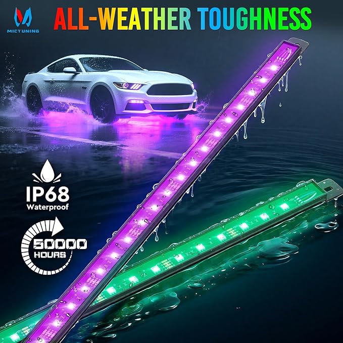MICTUNING U8 RGB+IC Underglow LED Light Bars 888 LEDs, Dual Remote Control (8...