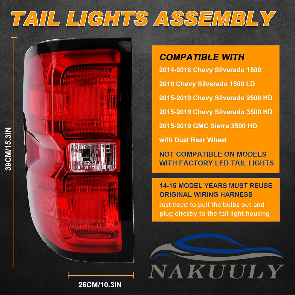 Tail Light Assembly Compatible With 2016-2019 Chevy Silverado 1500 2500 HD GM...