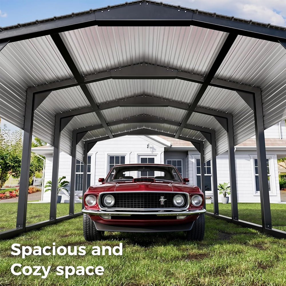 12×20 FT Carport, 2"x2" Reinforced Frame & 29-Gauge Leak-Resist...