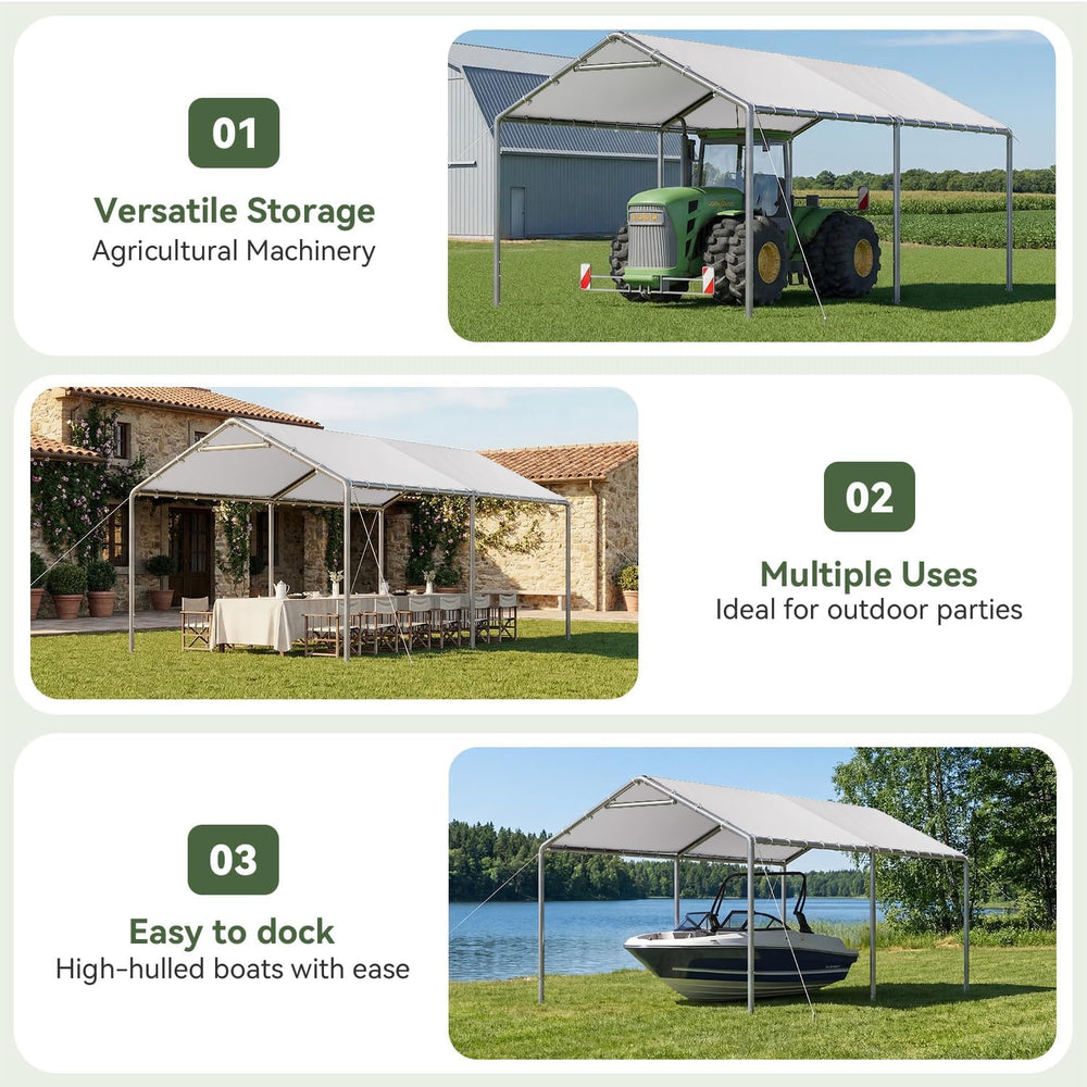 Aoxun 10x20 Carport Heavy Duty Carport Potable Car Canopy Garage, White