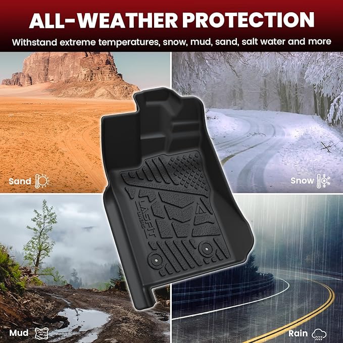 LASFIT Floor Mats for Ford Ranger 2025 2024 SuperCrew Cab All Weather Truck