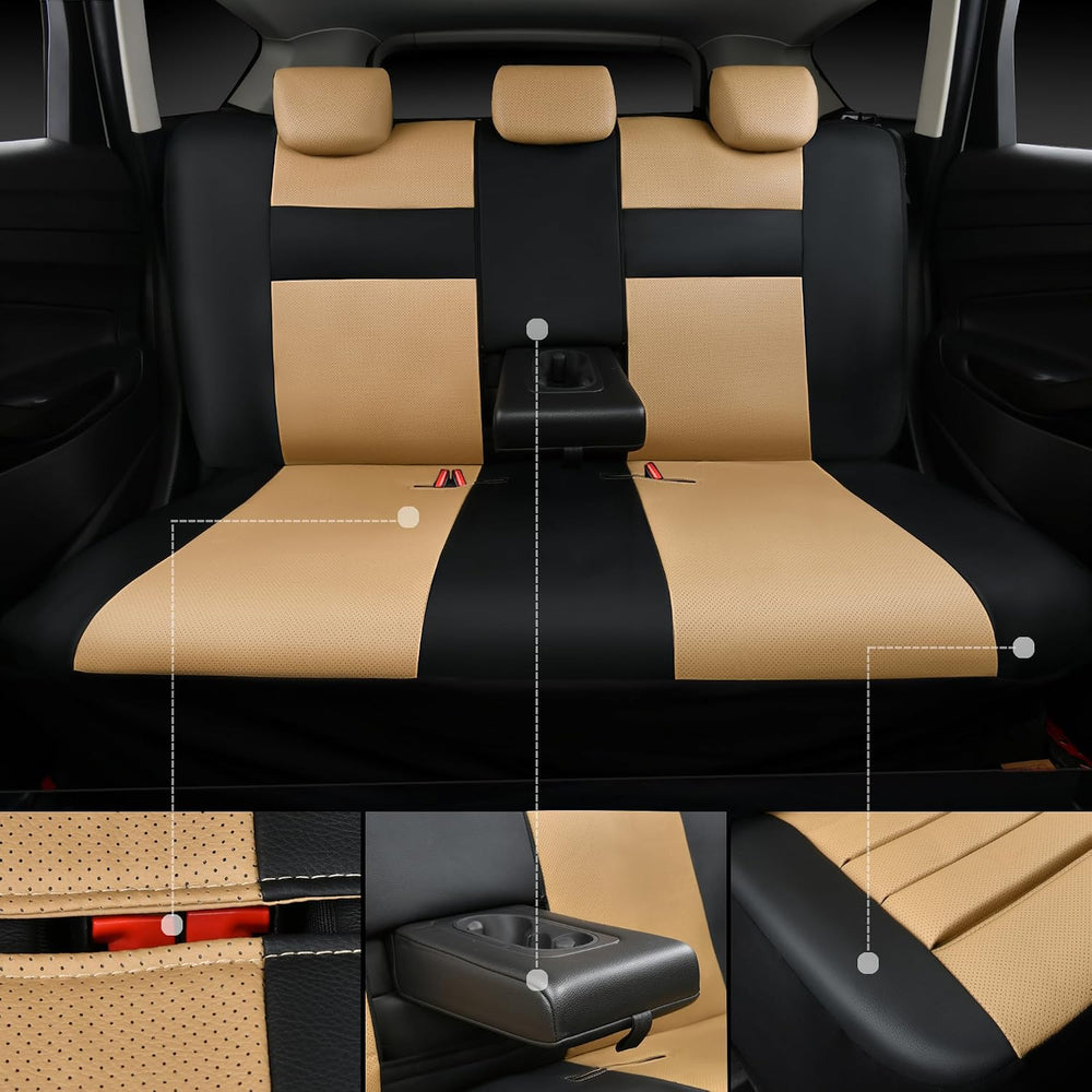 CAR PASS Leather Seat Covers Full Set Universal Water Resistant 3D Foam Back ...