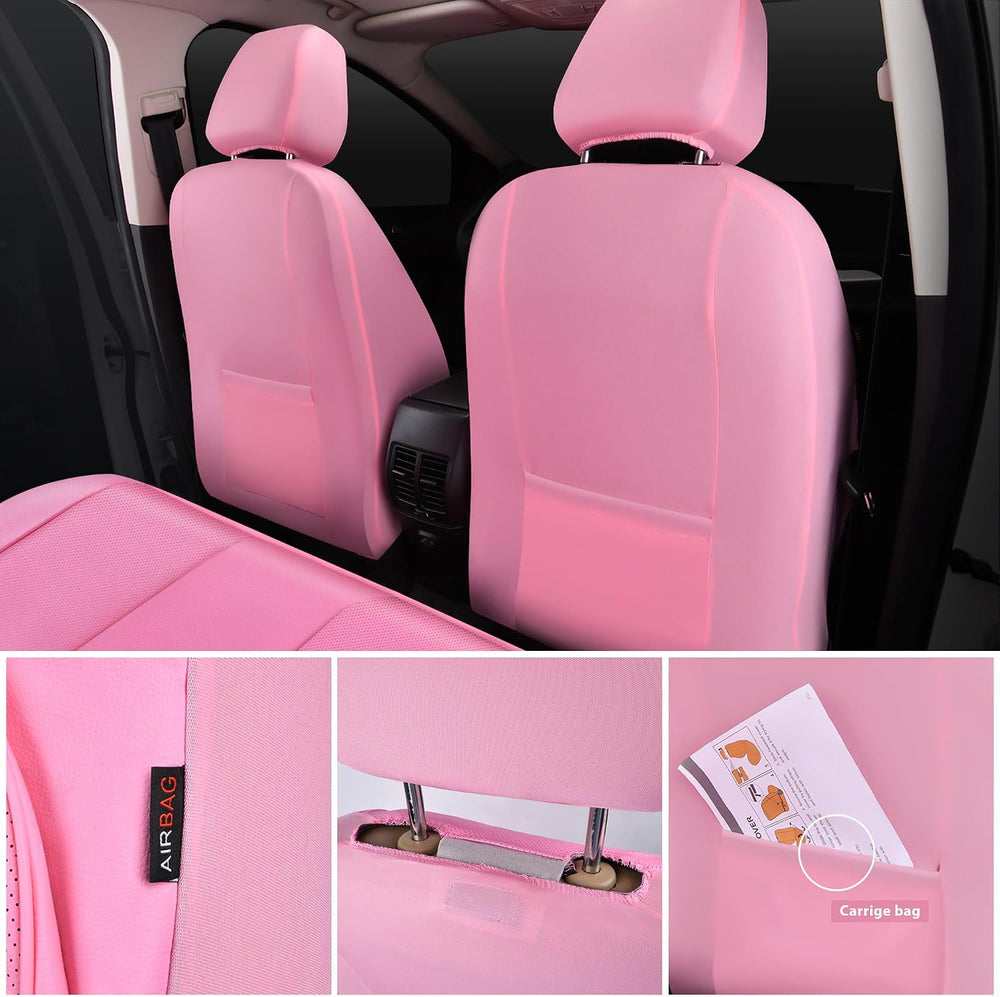 CAR PASS Pink Leather Seat Covers Full Set Universal Water Resistant 3D Foam ...