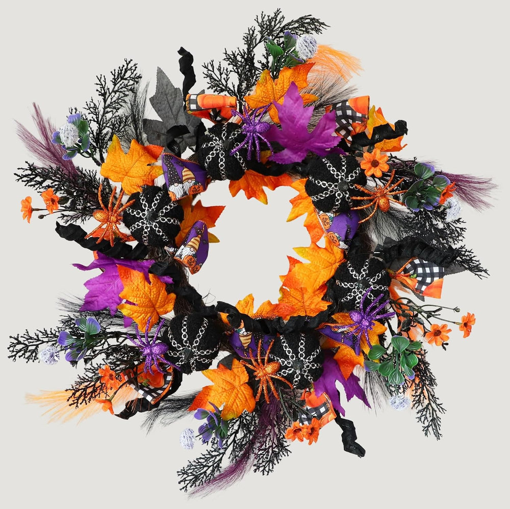 KBREE 22" Halloween Wreath for Front Door, Full Gothic Spooky Autumn Wre...