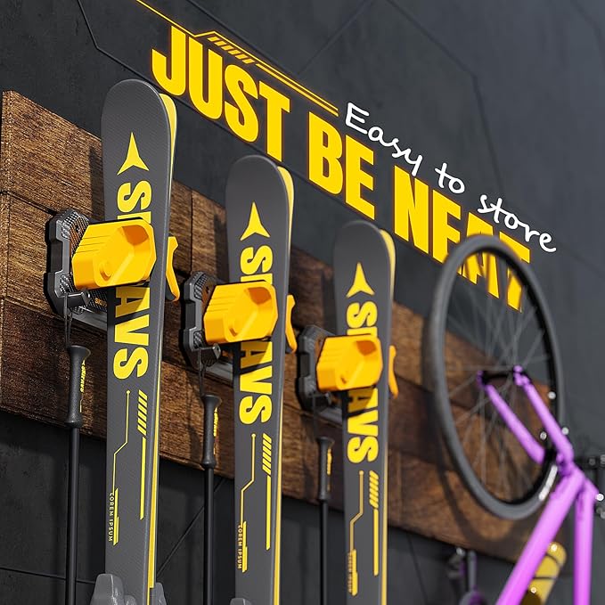 Ski & Snowboard Wall Rack for Garage Wall Fits Any Ski/board, Ski Wall Mo...
