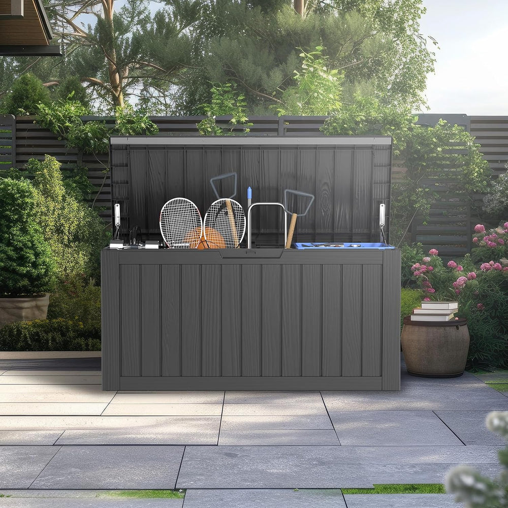 Vixzen 80 Gallon Resin Deck Box, Lockable Outdoor Storage Box for Patio Cushi...