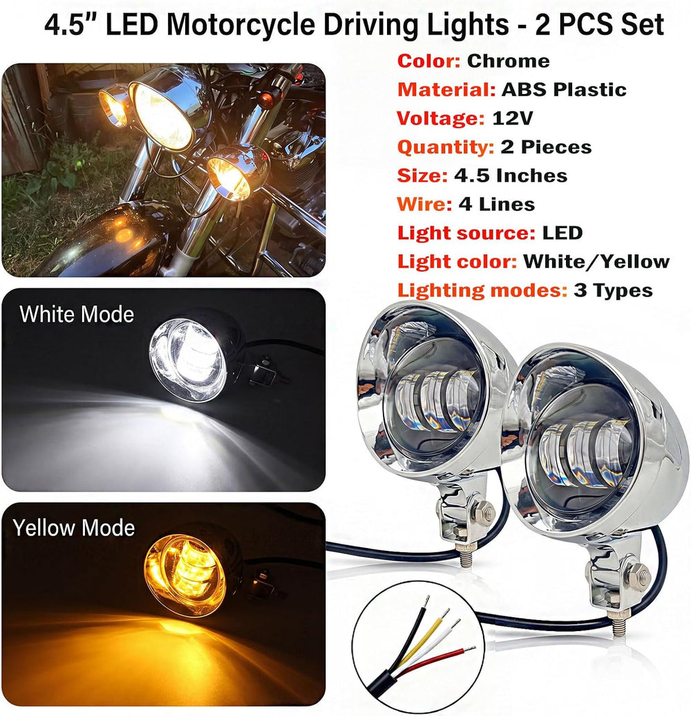 4.5 Inch 2 Pcs Chrome LED Motorcycle Fog Passing Lights