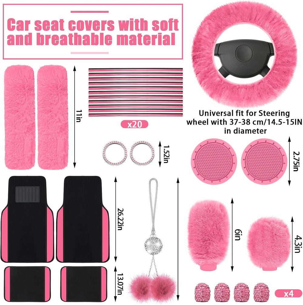 Woanger 47 Car Seat Cover Full Set Car Accessories for Women, Pink Black