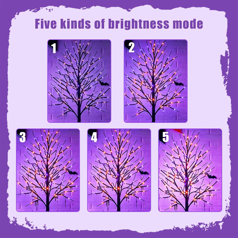 Dazzle Bright 2 Pack Halloween Lighted Up Birch Tree, Total 96 LED Purple and...