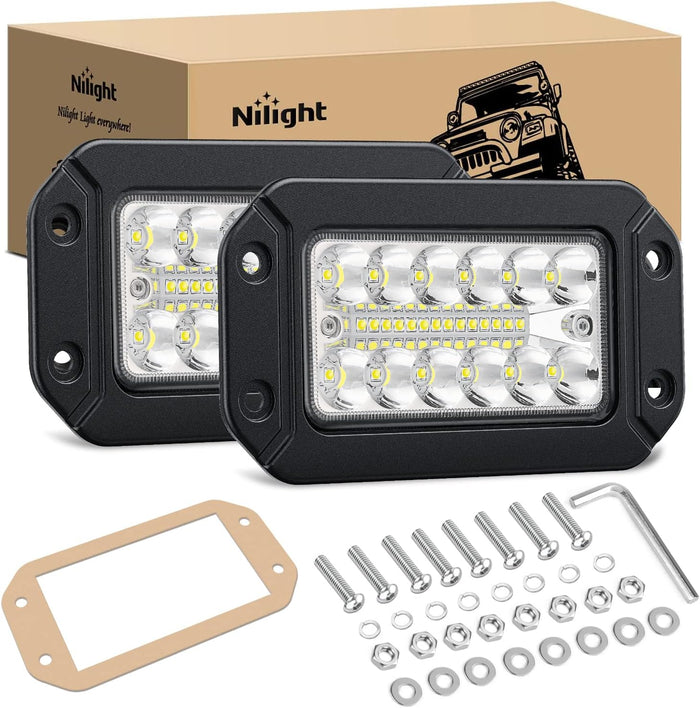 Nilight Flush Mount LED Light Pods 2PCS 6 Inch 39W Upgraded Spot Flood Combo Beam Driving Work Lighting Backup Reverse Grill Mount Lights for Offroad Truck Tractor SUV ATV UTV Golf Cart Boats