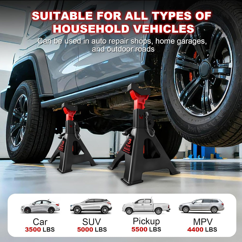 3 Ton (6,600 LBs) Jack Stands with Double Pin Locking,Rubber Cover and Large ...