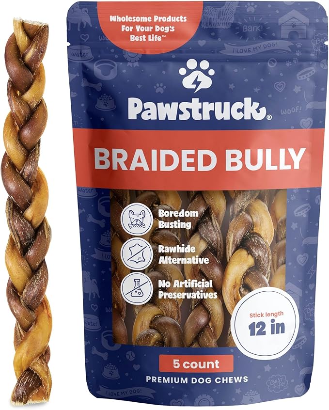 Pawstruck Natural 12" Braided Bully Sticks (5 Count)