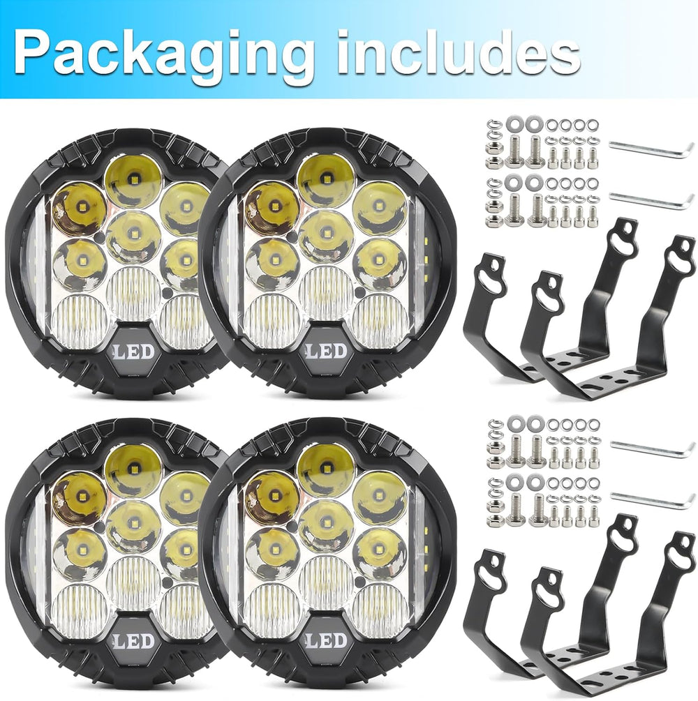 LIGBT 4PCS 7 Inch Amber Round LED Offroad Lights 90W Amber Yellow Off Road Li...