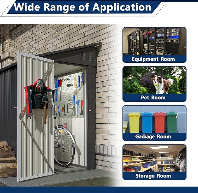 Shed Lean to Storage Shed, Outdoor 4' x 8' Metal Wall Side Storage Sh...
