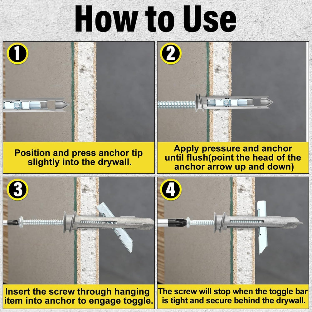 Frienda 50 Pcs Drywall Anchors Heavy Duty Self-Drilling Toggle Bolts 1/8