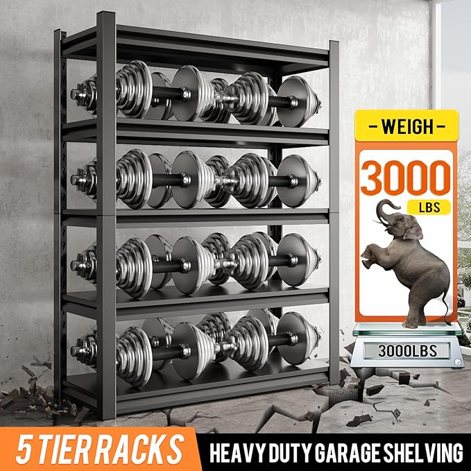 48" W Garage Shelving Unit, Garage Storage Shelves 3000LBS Heavy Duty Sh...