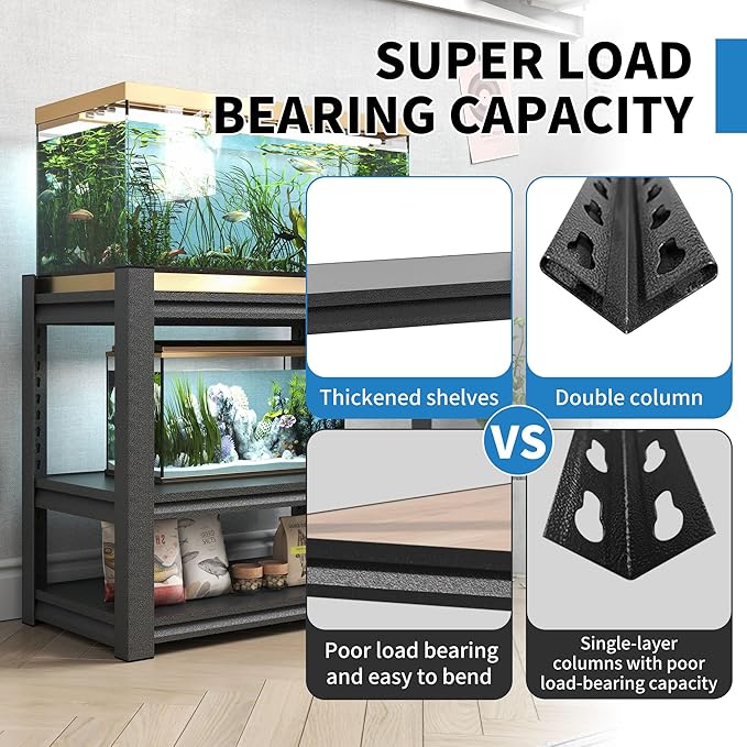 3 Tier Metal Shelving Unit, Aquarium Shelf System, Small Storage Organizer Racks